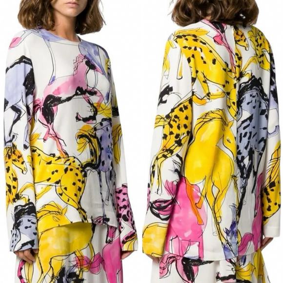 Stella McCartney Louisa Horse Print Blouse Top Long Sleeve Size 36 NWT - Picture 3 of 16